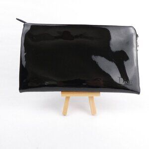 Dior Beaute Bag Black Makeup Case Holder Cosmetic Patent Zipper Closure CD Charm